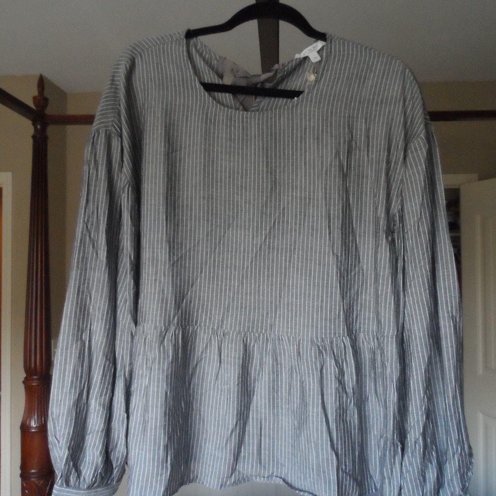 Grey and White Striped Blouse